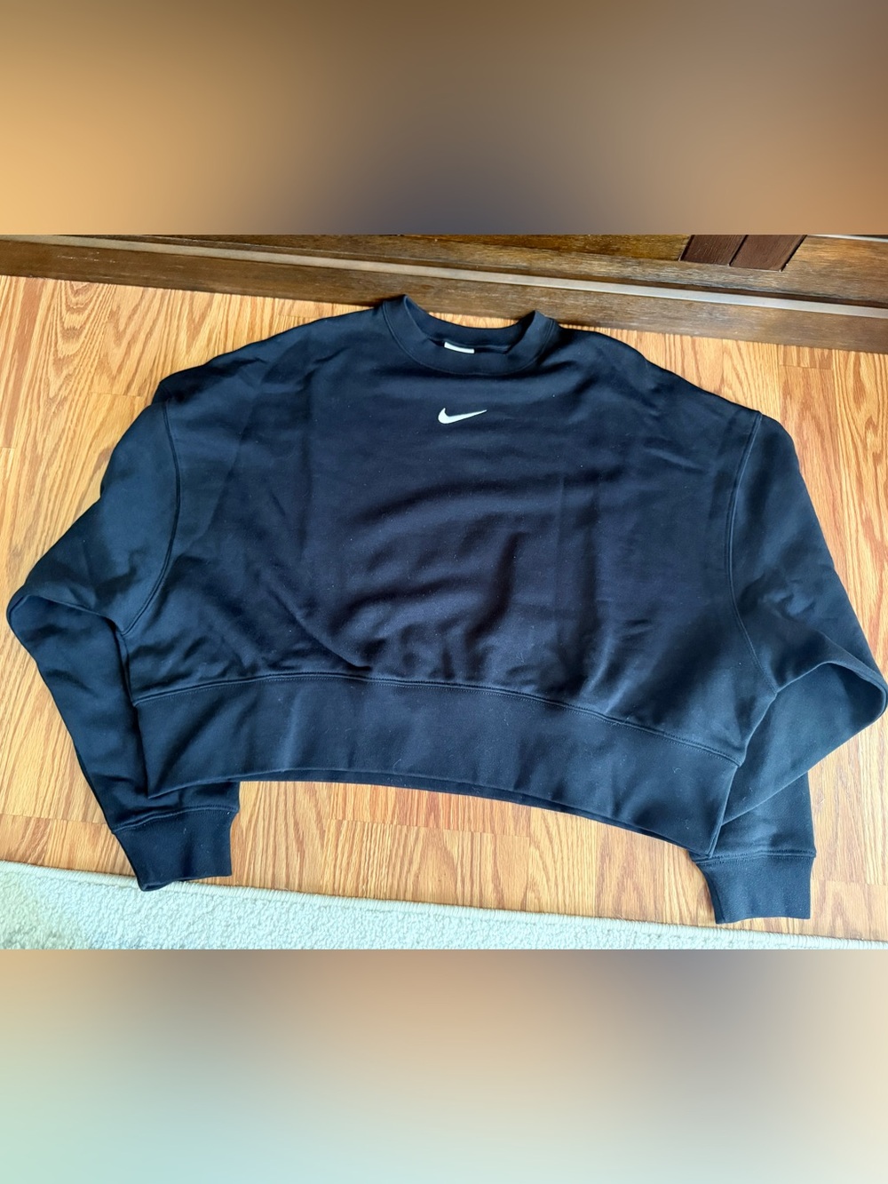 Nike Women's Black Cropped Crewneck Sweatshirt with White Swoosh